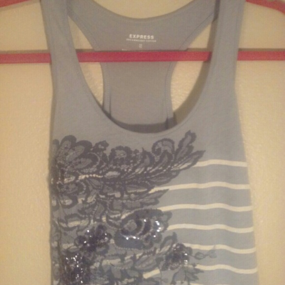 Express racer-back Gray tank w/ flowers and stripe - Picture 2 of 2