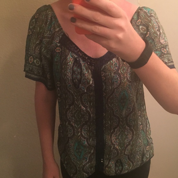 Navy floral patterned top and grey sweater bundle