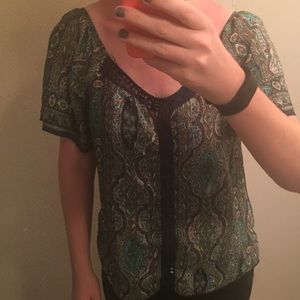 Navy floral patterned top and grey sweater bundle