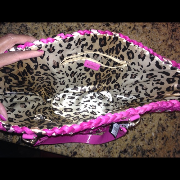 BEBE hot pink and leopard straw tote! - Picture 2 of 3