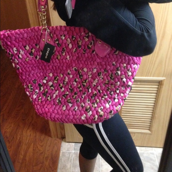 BEBE hot pink and leopard straw tote! - Picture 3 of 3
