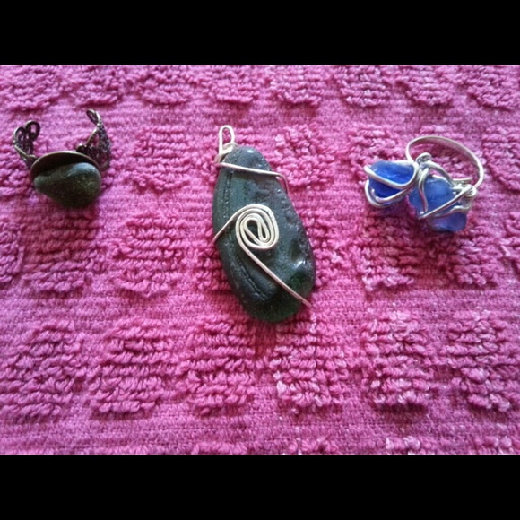 Seaglass rings and pendent
