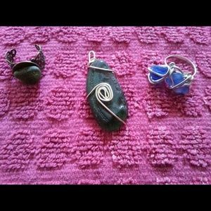 Seaglass rings and pendent