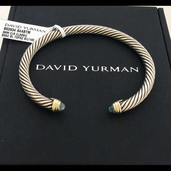 David Yurman Blue Topaz w/Gold 5mm Cable Bracelet