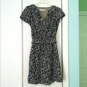 Loft Beige and Navy Floral Print Summer Dress XSP