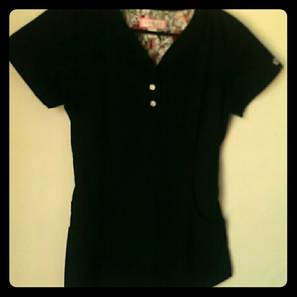 Black Button Scrub Top