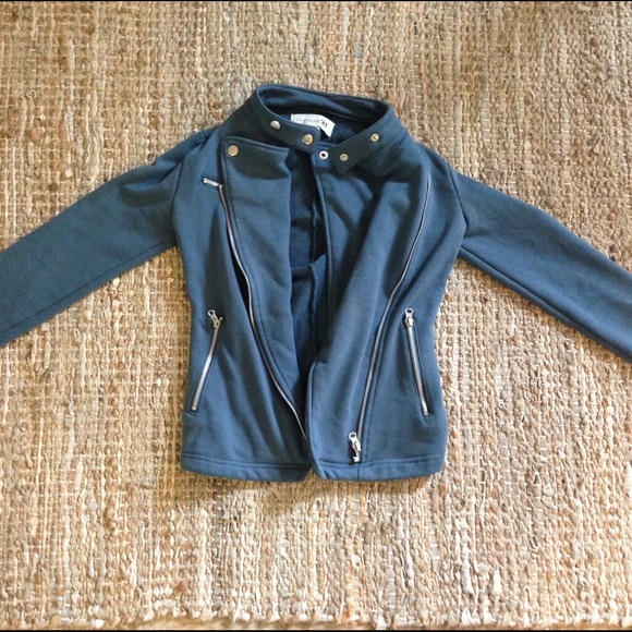 Blue gray cloth moto jacket with detail