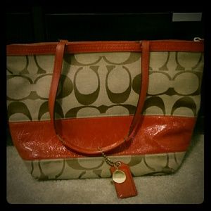 Authentic COACH Signature Red Patent Leather Tote