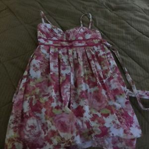 Pink flowered spaghetti strap dress