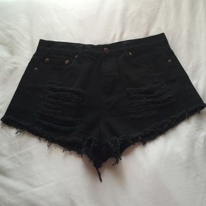 High Waisted Black Ripped Shorts