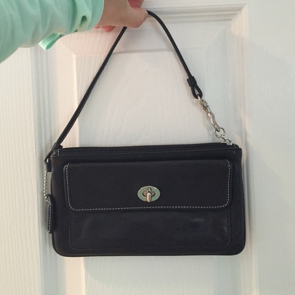 Black Leather Authentic Coach Wristlet