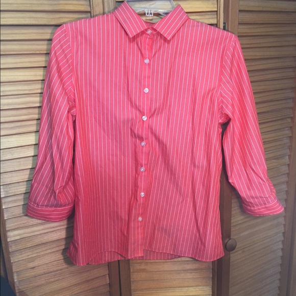 Lands'End bright orange pinstriped shirt