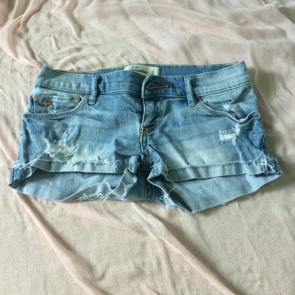 Abercrombie kids light wash destroyed shorts