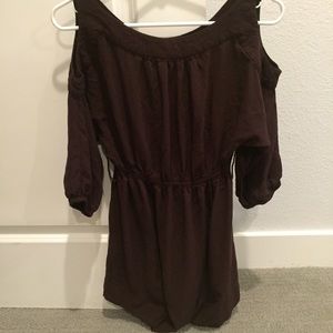 Brown, long, dress shirt.