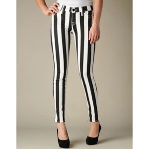 True Religion black and white striped Jean