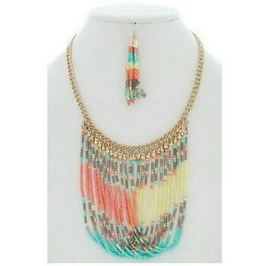 Draped Bead Necklace and Earring Set