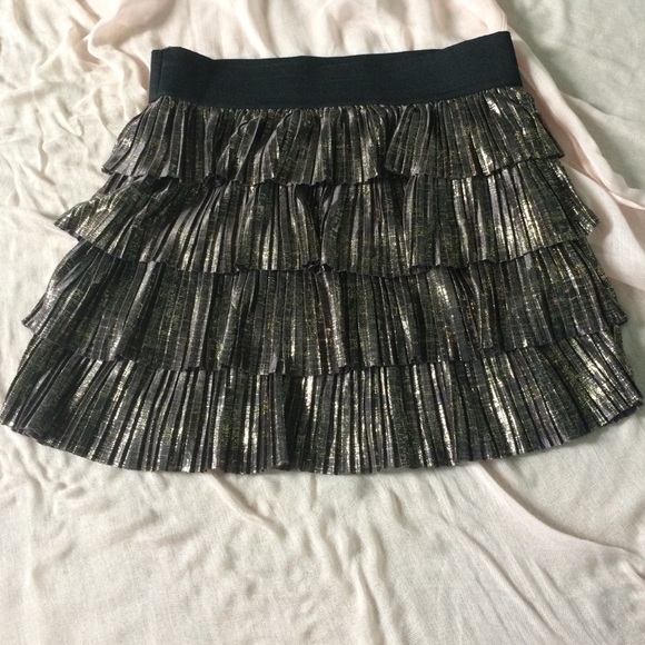 Black and gold pleated layered skirt