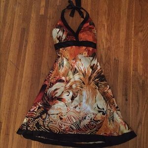 Orange and black satin dress