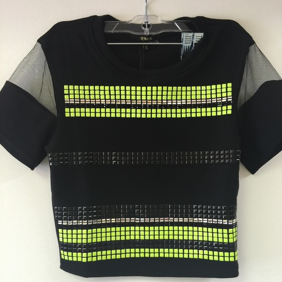 Black top neon, black and mirrored flat studding