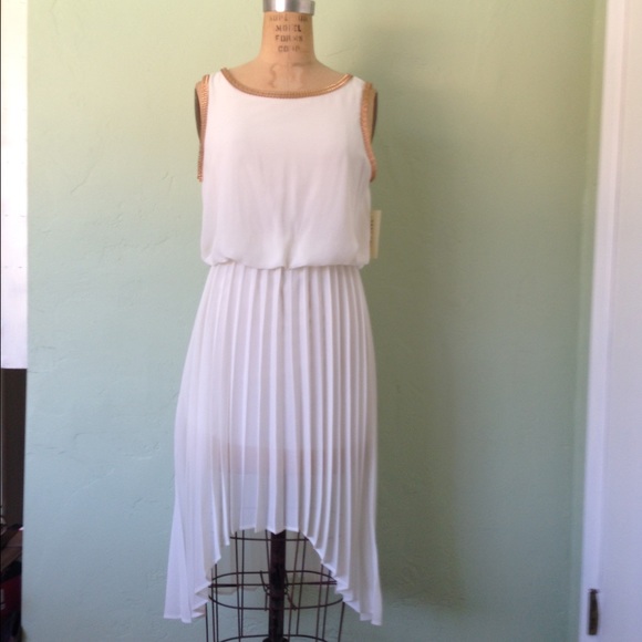 Roaring Twenties High Neck White Sheer Gold Metal