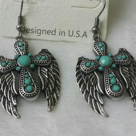 💟WINGS /Cross Turguoise Earrings