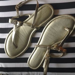 BCBG Gold Bow Sandals