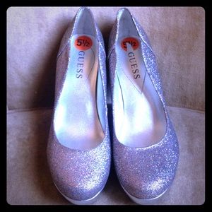 Used Guess Brand silver sparkle glitter heels