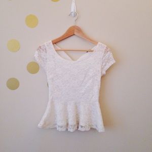 Forever 21 Cream Lace Peplum Top
