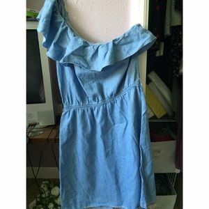 Denim One Shoulder Ruffle Dress