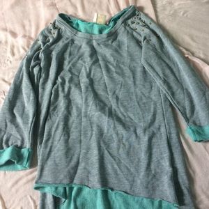 Grey raw hem sweatshirt with studded shoulders