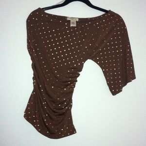 Brown off the shoulder gold studded shirt