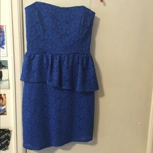 BLUE EYELET PEPLUM DRESS