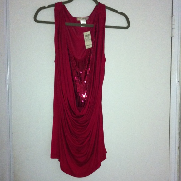Red tank top with sequined/dropped front