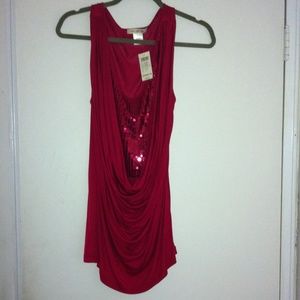Red tank top with sequined/dropped front