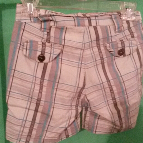 Blue and grey plaid print shorts. - Picture 2 of 2