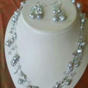 NWOT Grey Pearls & Seaglass Necklace & Earrings