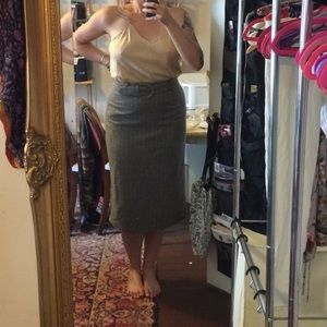 Herringbone Tweed Grey Midi Pencil Skirt Belt
