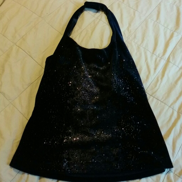 Vintage velvet halter top with deep front sparkles