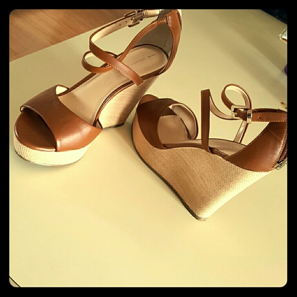 Brown leather platforms