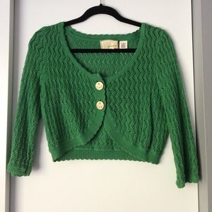 Anthropologie - Green crocheted crop cardigan