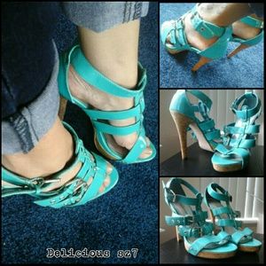 Turquoise Strappy Heels Sandals