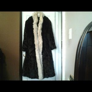 Faux Fur Coat with white trim and White Frost Hat