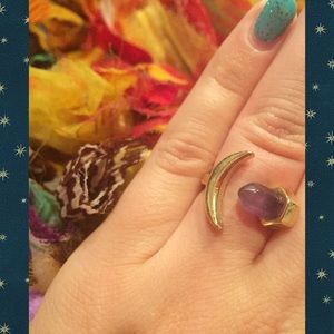 Crescent Moon and Amethyst Crystal Ring