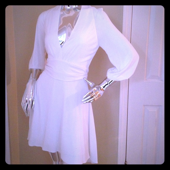 Y Yigal White High Low Empire Waist Dress