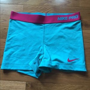 Turquoise and Magenta Nike Pro Shorts