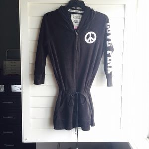 PINK Black Hooded Terry Cloth Jacket