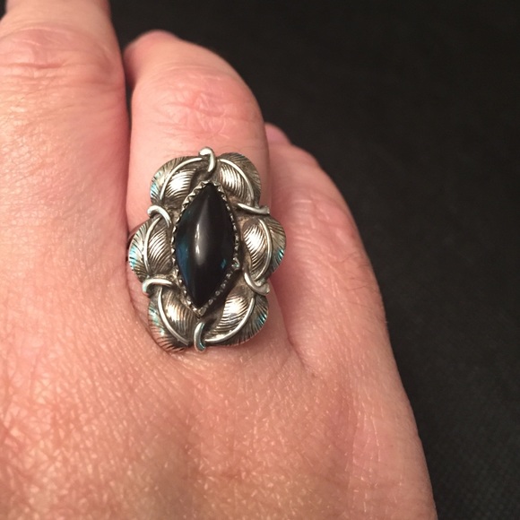 American Indian Black Onyx Sterling Silver Ring