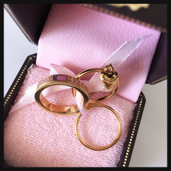 NEW Juicy Couture Gold and Pink Stacked Ring Set 7 - Picture 3 of 4