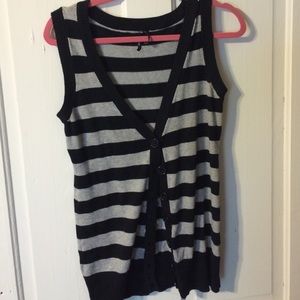 Black Grey Stripe V Neck Button Sweater Vest