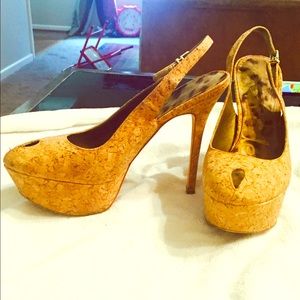 Cork screw 5 in sling back heels